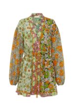 Minikleid mit orangefarbenen Blüten und Zierelementen