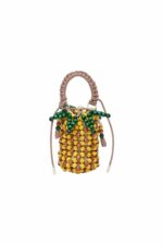 MINI-TASCHE AUS HOLZPERLEN MIT ANANAS-MOTIVEN
